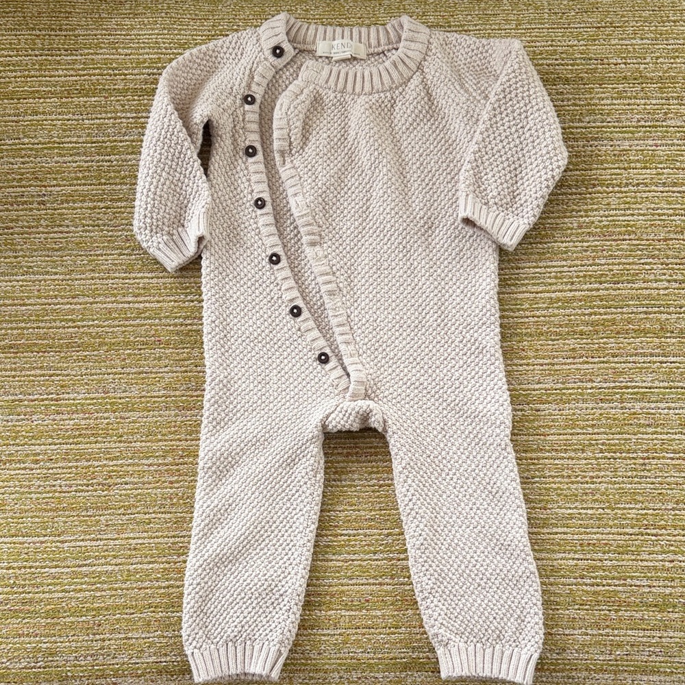 Knit Kids Cream One-Piece Romper with Button Front